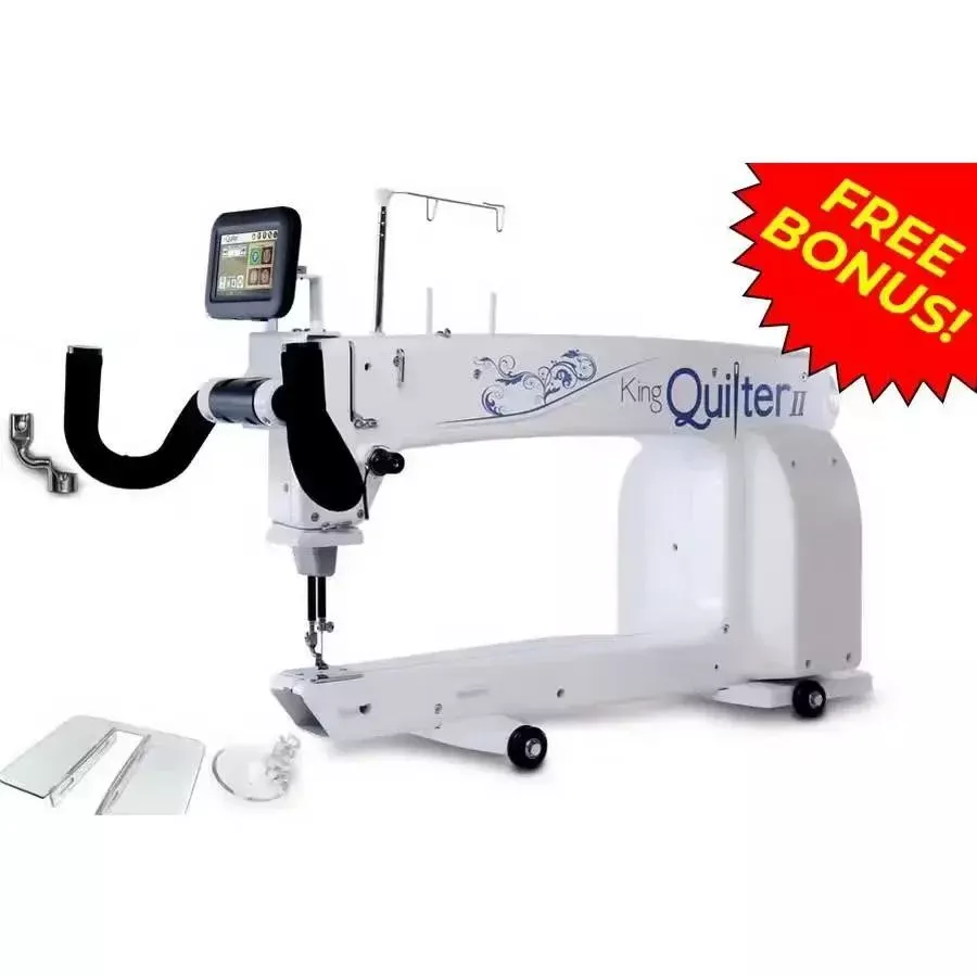 King QuilterII Long Arm Quilting Machine With 10ft or 12ft Quilting Frame, 4.3 Inch Color Touchscreen, Carriage, Bobbin Winder, Bonus Quilting Kit, and 1 Year Platinum Upgraded Warranty