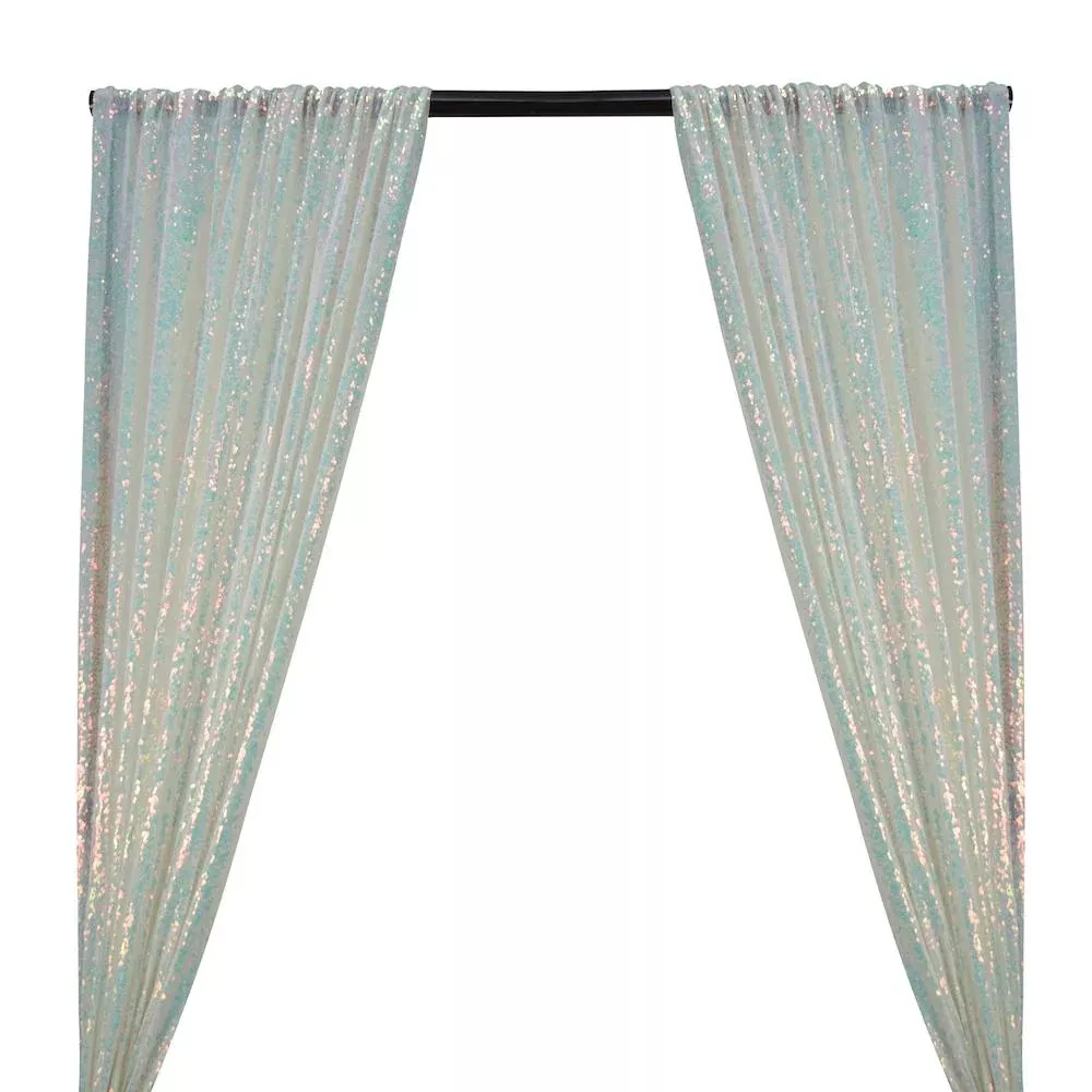 Zigzag Micro Sequins Starlight Rod Pocket Curtains - Hologram White