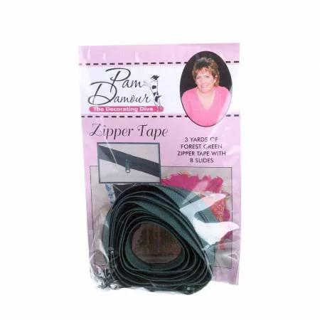Zipper Tape Reversible Coil 3 yds w/ 8 Slides Forest