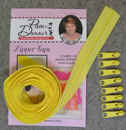 Zipper Tape Reversible Coil 3 yds w/ 8 Slides Lemon