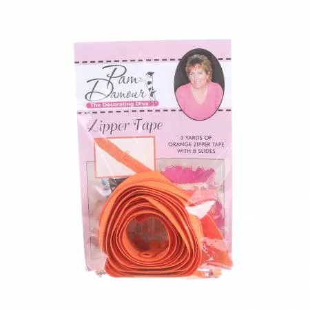 Zipper Tape Reversible Coil 3 yds w/ 8 Slides Orange