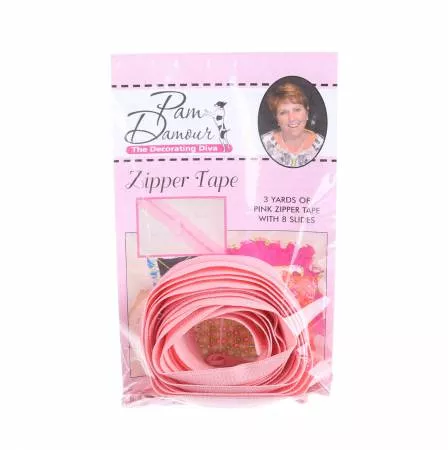 Zipper Tape Reversible Coil 3 yds w/ 8 Slides Pink