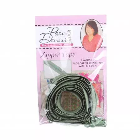 Zipper Tape Reversible Coil 3 yds w/ 8 Slides Sage