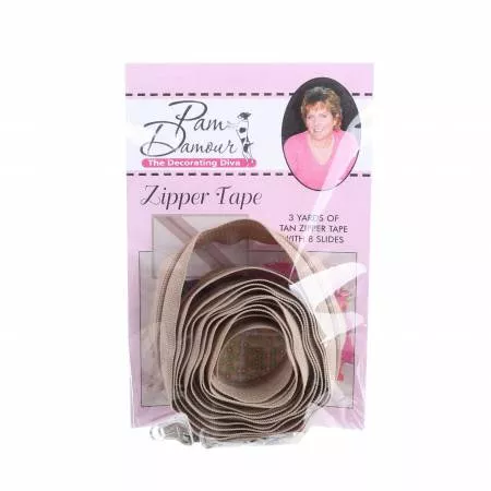 Zipper Tape Reversible Coil 3 yds w/ 8 Slides Tan